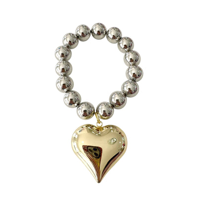 Gold Beaded Bracelet with Heart Charm