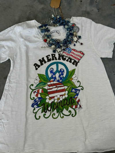 Peace Out American Woman Tattered Tee