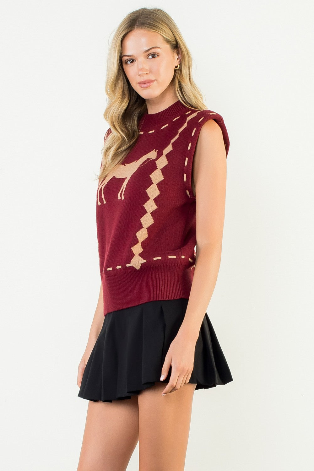 Burgundy Sleeveless Horse Knit Vest