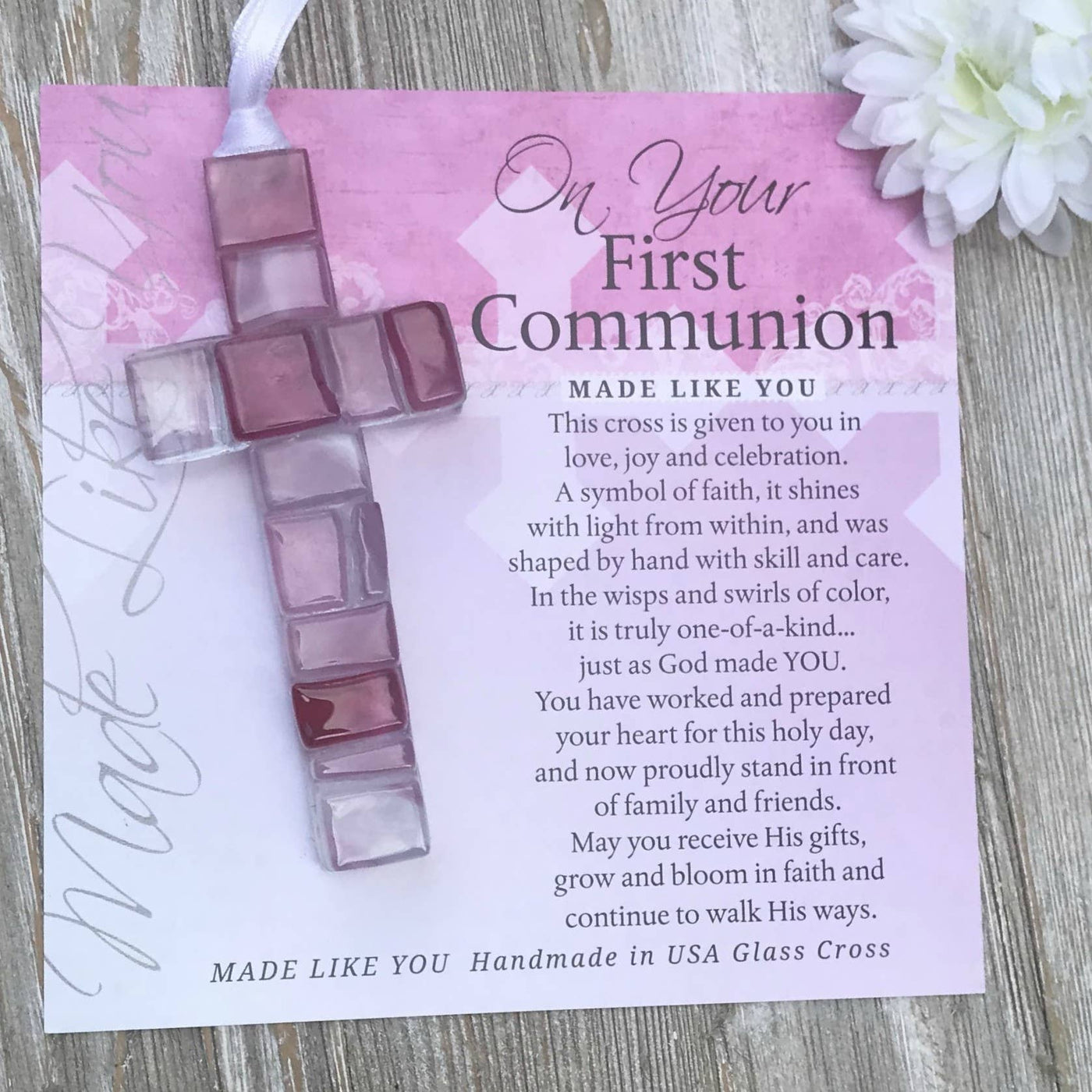 Girls First Communion Handmade Glass Cross