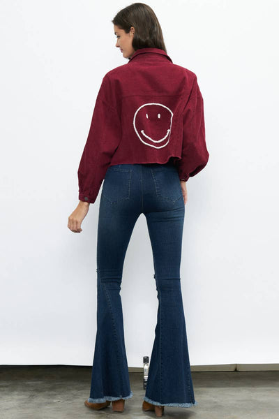 BURGUNDY CROPPED CORDUROY JACKET