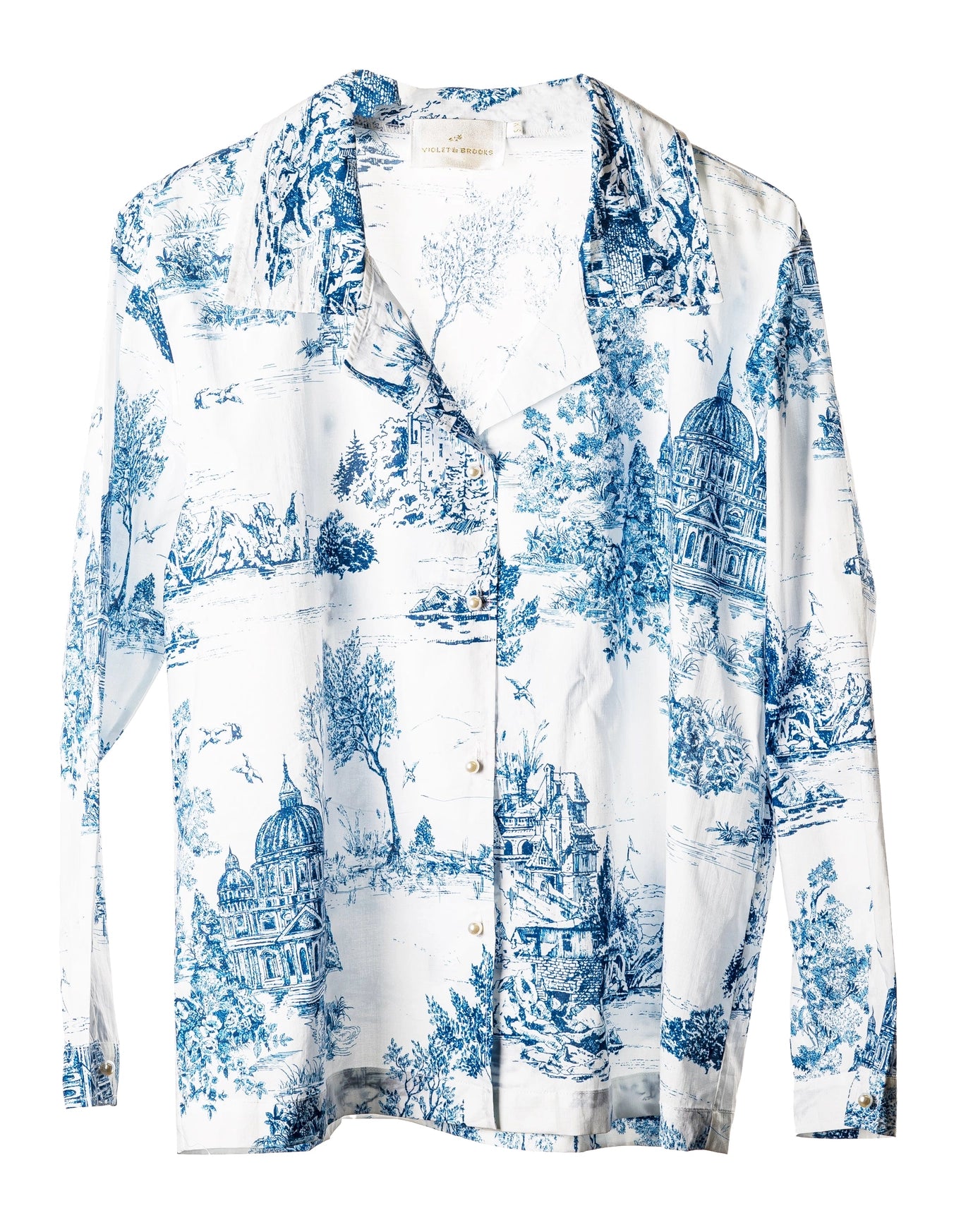 Colette Blue Toile Long Sleeve Top