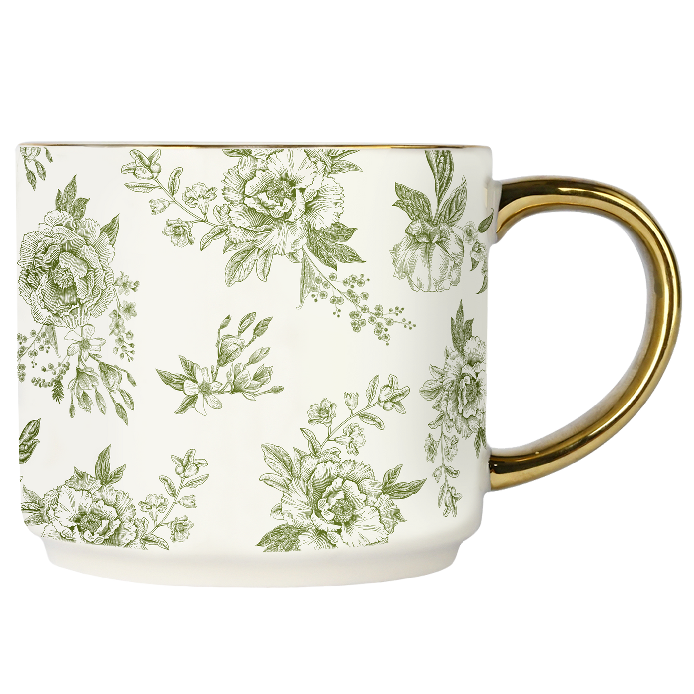 Green Floral 17oz Coffee Mug