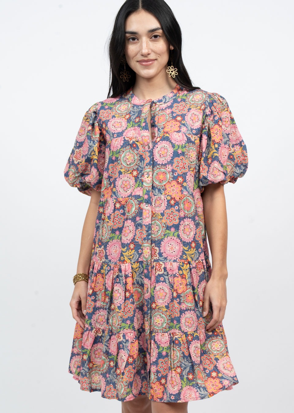 Flowers On Eyelet Dress