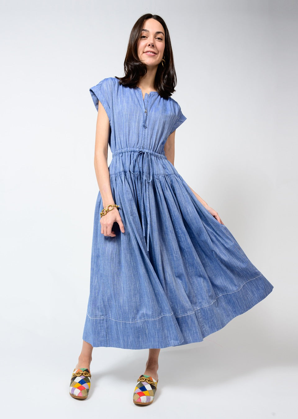 Chambray Zip Font Dress