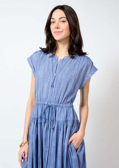 Chambray Zip Font Dress