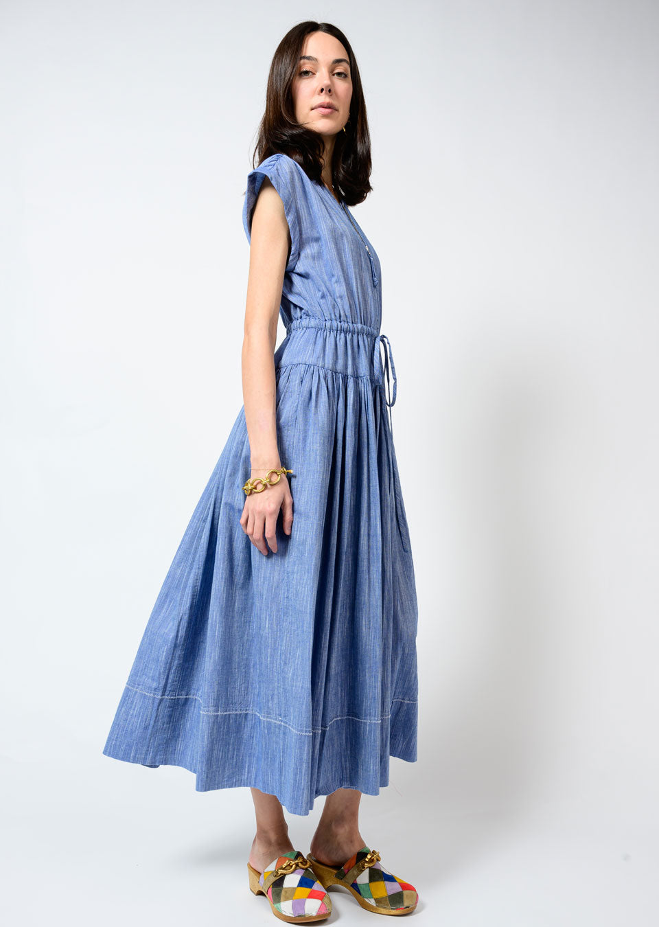 Chambray Zip Font Dress