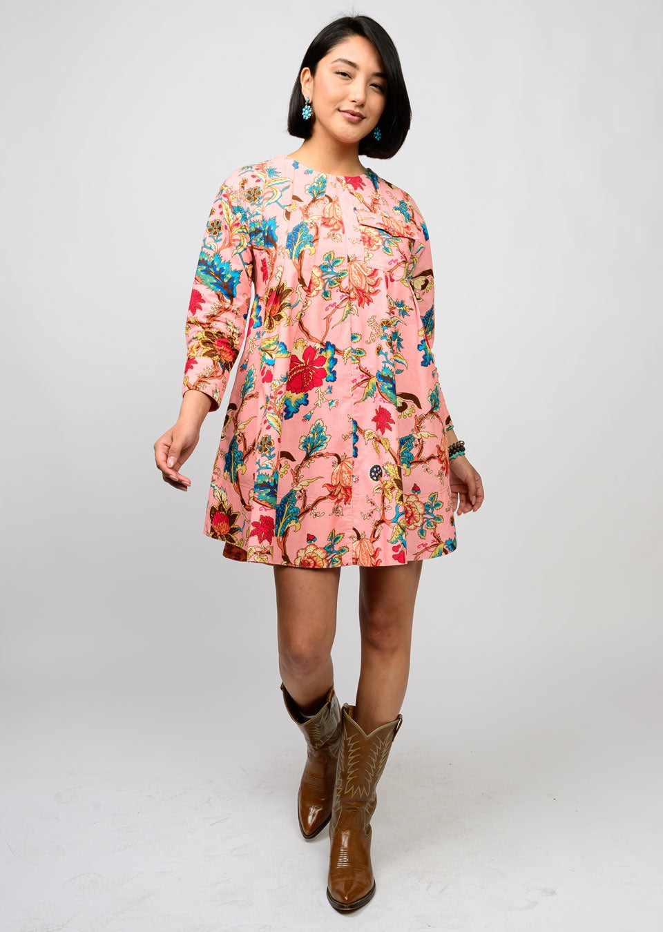 Pink Corduroy Tuck & Swing Dress