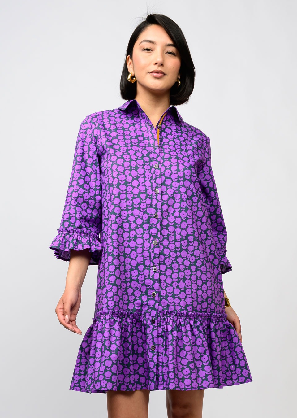 Puffy Navy Daisy Dress