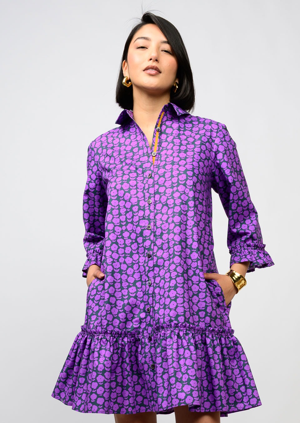 Puffy Navy Daisy Dress