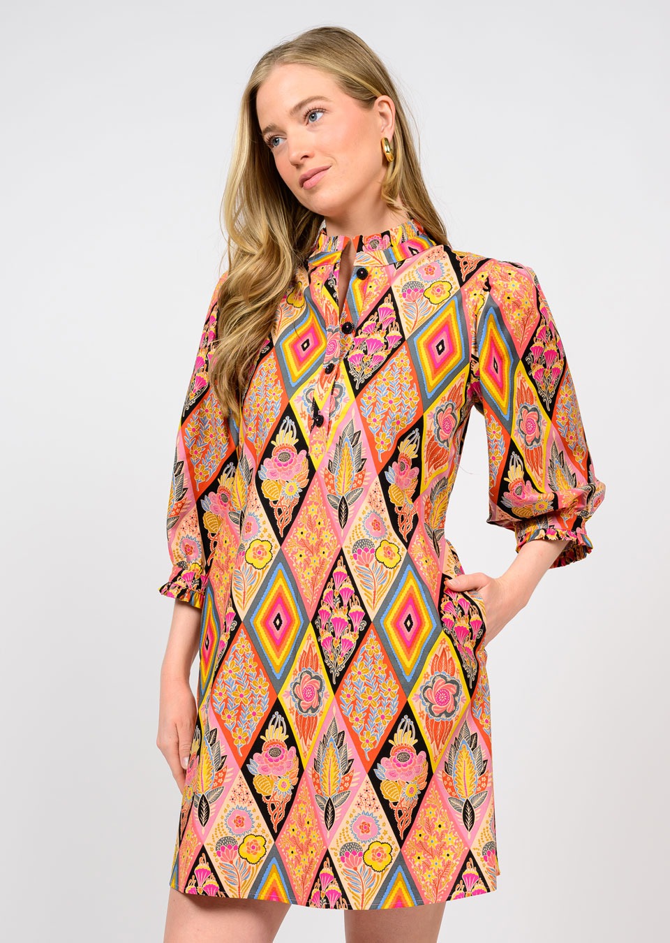 Diamond Pattern Back Tie Dress