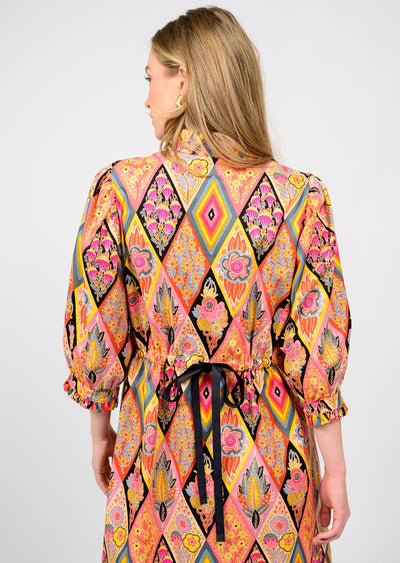 Diamond Pattern Back Tie Dress