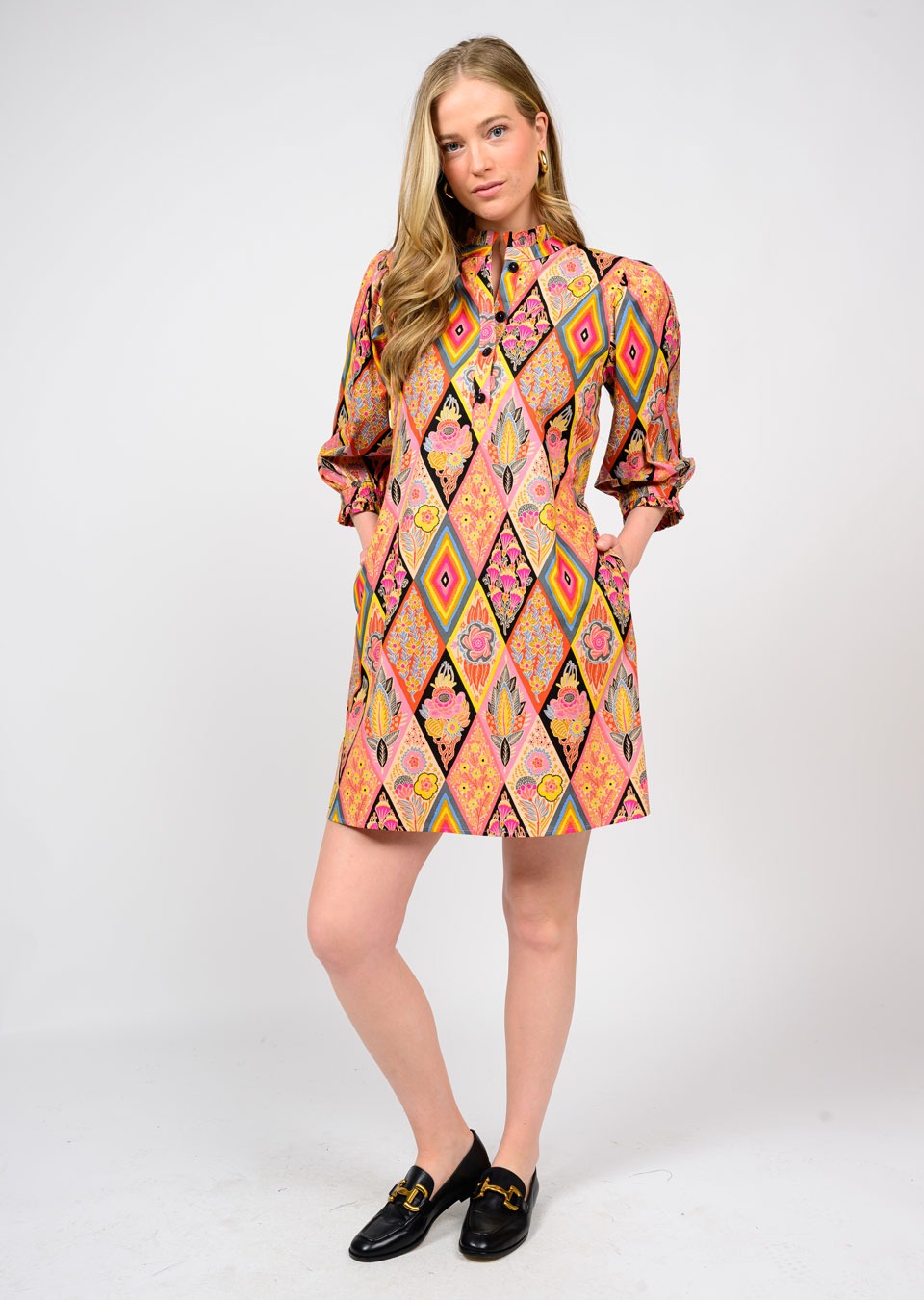 Diamond Pattern Back Tie Dress