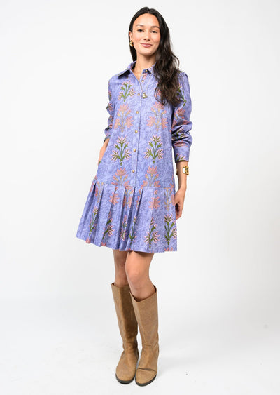 Lilac Corduroy Drop Waist Shirt Dress