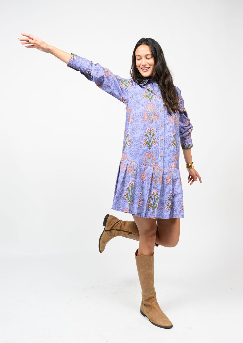 Lilac Corduroy Drop Waist Shirt Dress