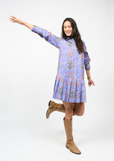 Lilac Corduroy Drop Waist Shirt Dress