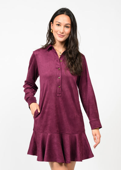 Wine Suede Swing Shirtdress