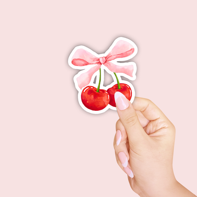 Watercolor Coquette Bow Cherries Sticker