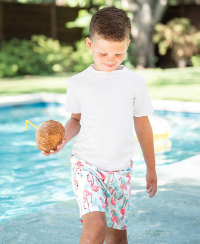 Boys White Short Sleeve Rash Guard