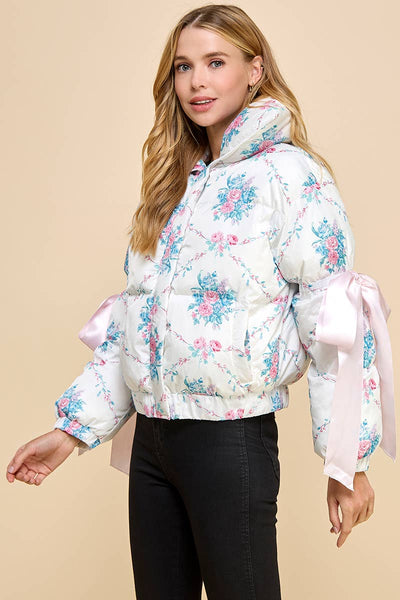 Pink Floral Puffer Jacket