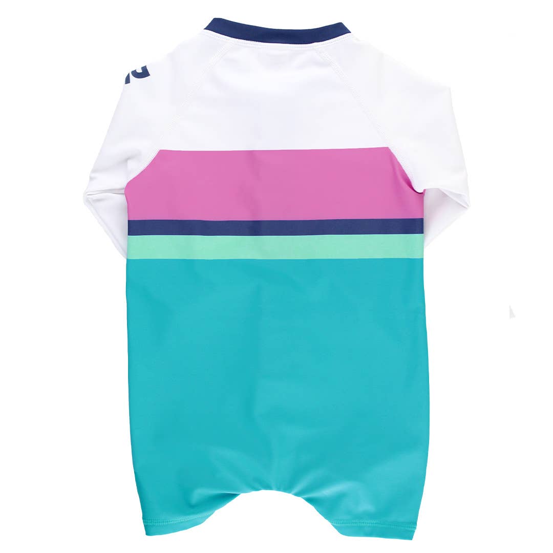 RuffleButts - Boys' Aqua Color Block Long Sleeve One Piece Rash Guard