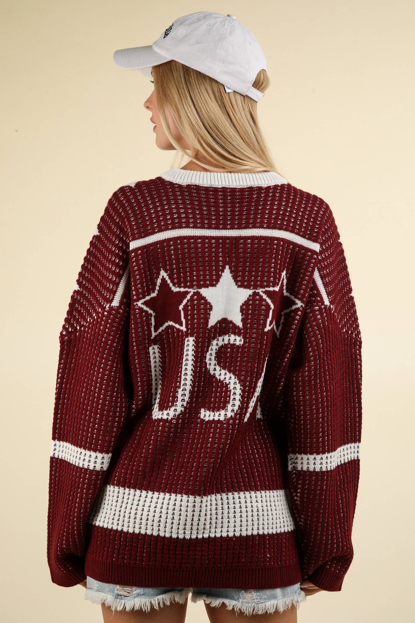 Burgundy Oversized Game Day Knit Sweater