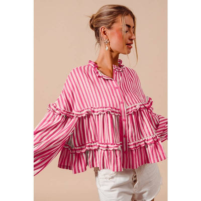 Fuchsia STRIPE REVERSIBLE FLOWY TOP