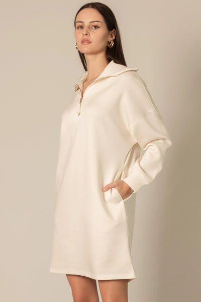 Butter Modal Ivory Zip Up Long Sleeve Dress