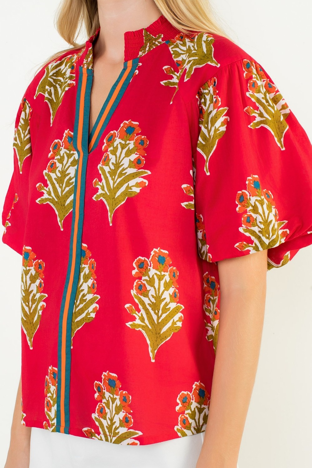 Floral V-Neck Puff Sleeve Top