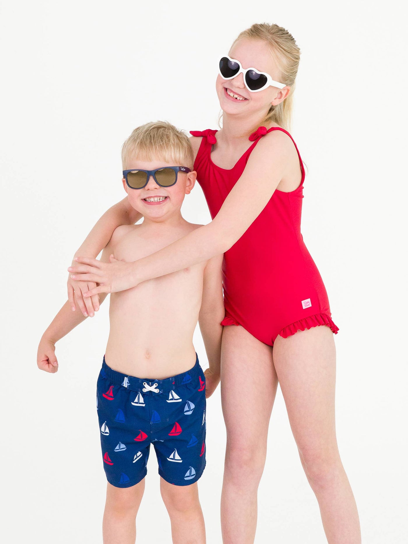 Girls Red Tie Shoulder Bathing Suit