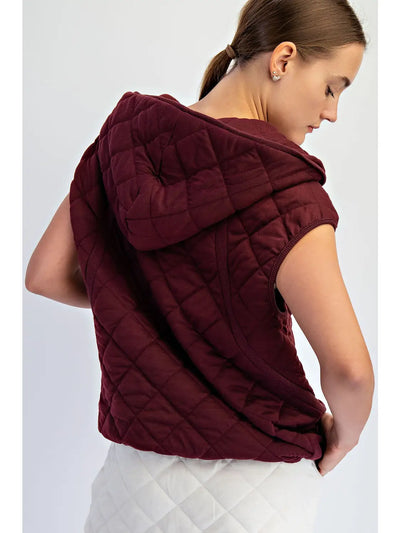 Burgundy Quilted Hoodie Vest