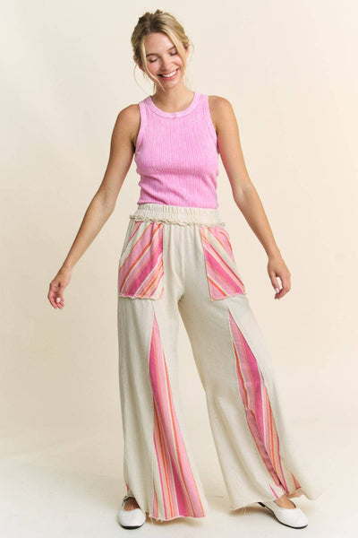 Mineral Wash Striped Flare Pants