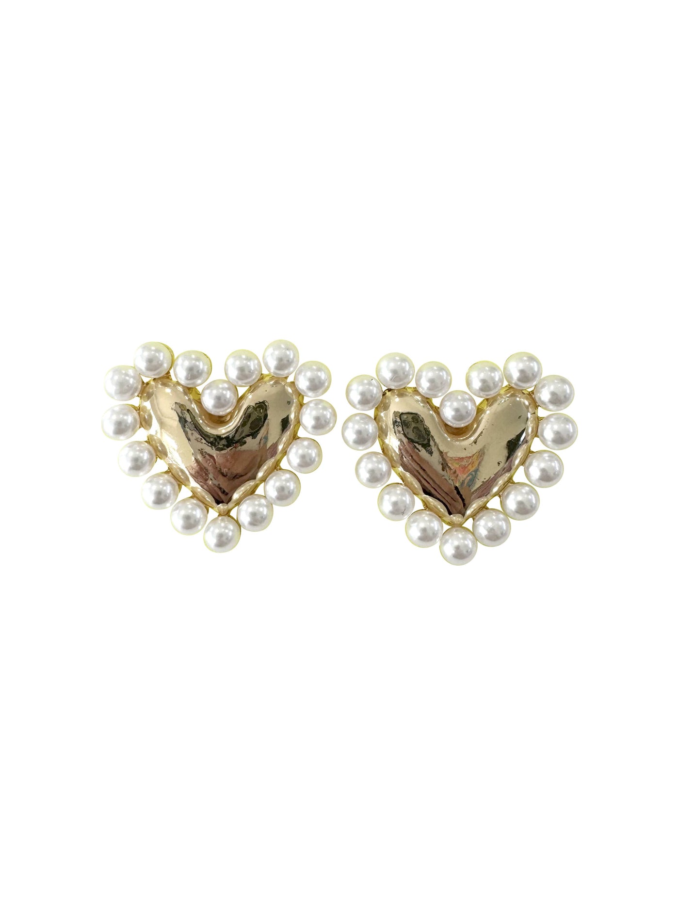 Gold Heart Stud with Pearls Earrings