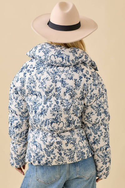 Navy Toile Horse Puff Jacket