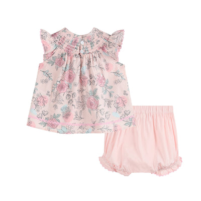 Girls Pink Rose Smocked Top and Bloomers