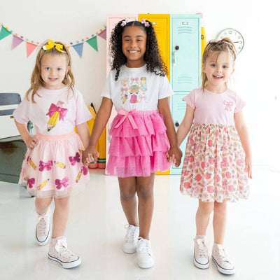 Girls Pencil Bow Sequin Patch T-Shirt