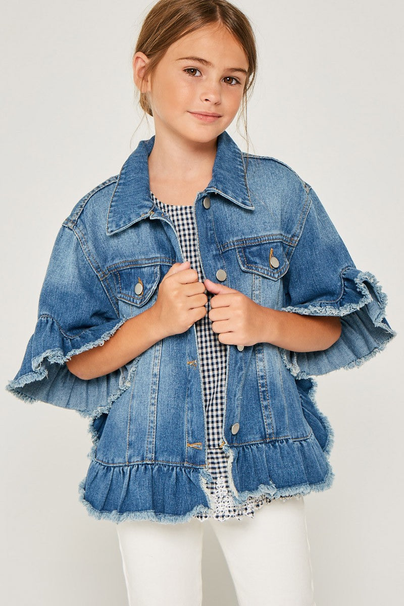 Girls Ruffle Denim Jacket