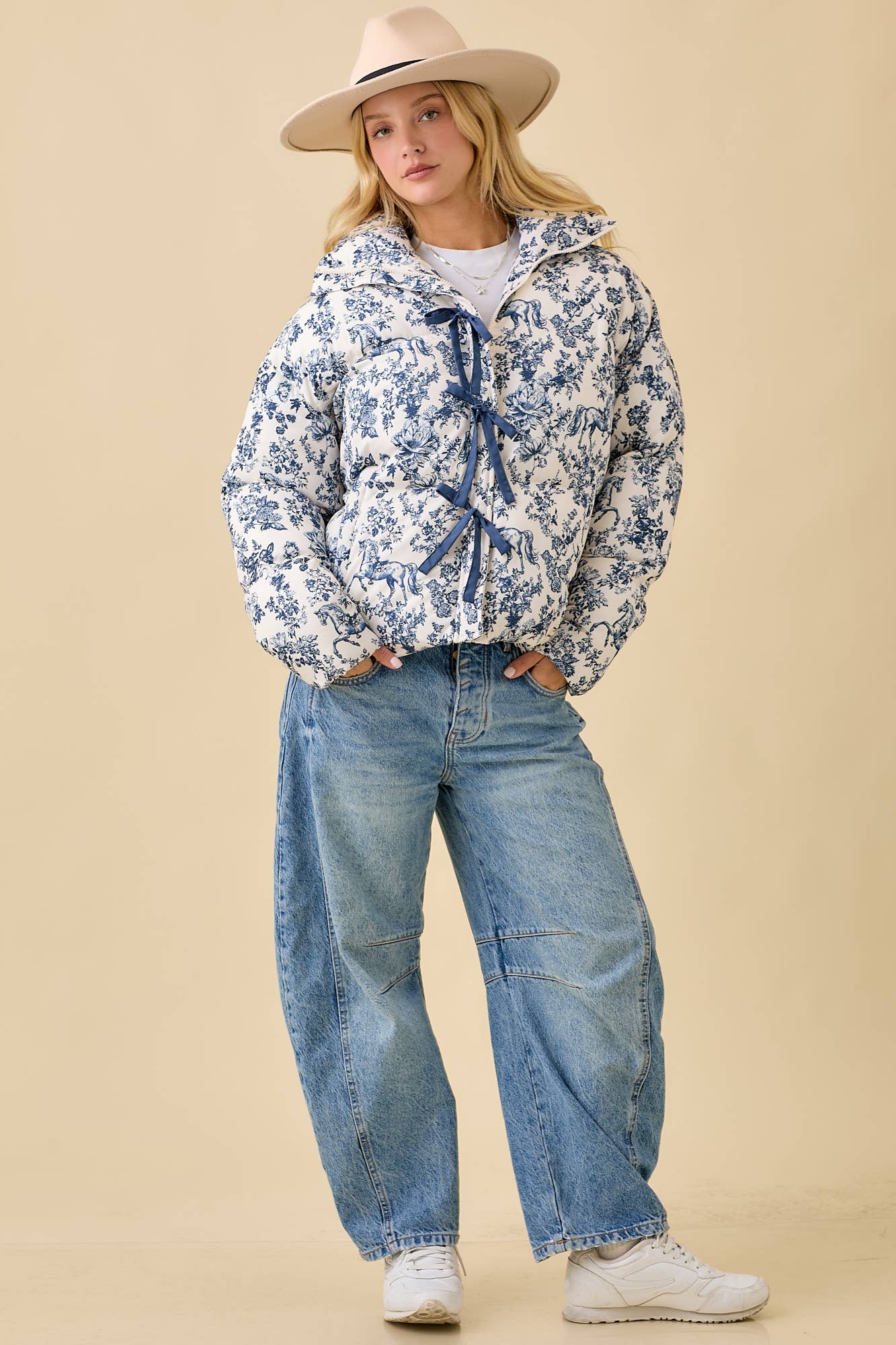 Navy Toile Horse Puff Jacket