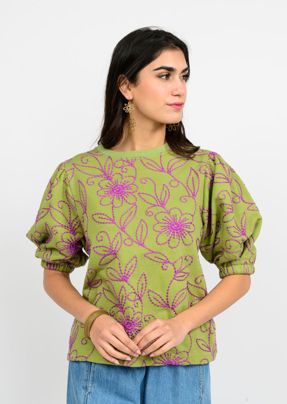 Green Floral Vines KnIt Top