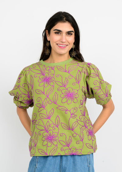 Green Floral Vines KnIt Top