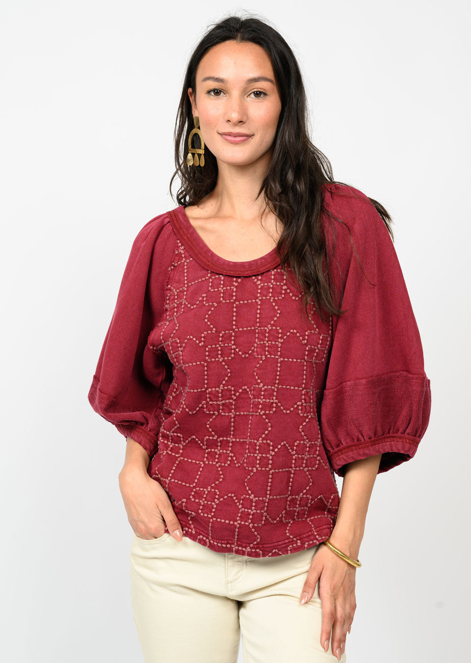 Quilted Pattern Berry Knit Top