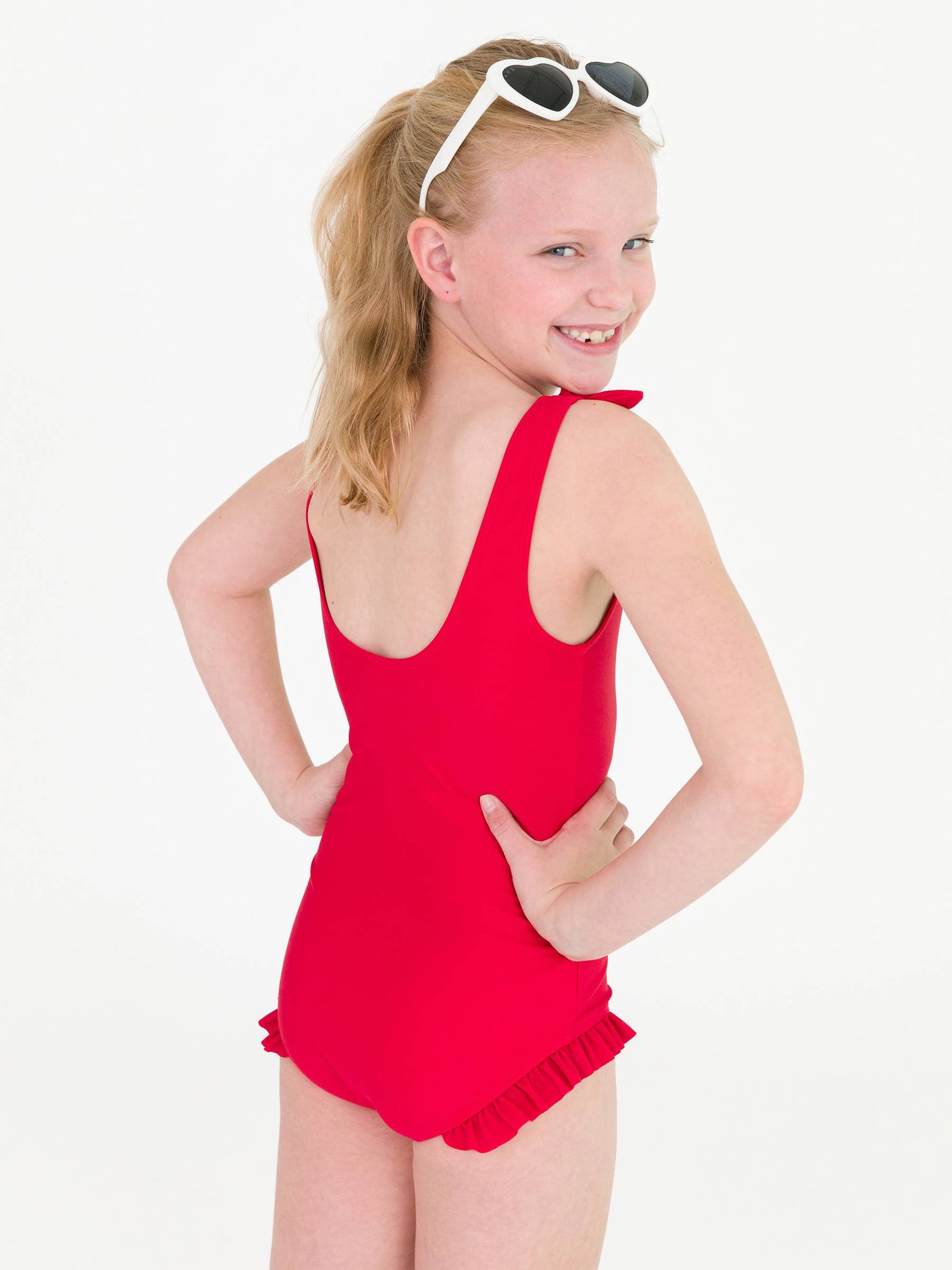 Girls Red Tie Shoulder Bathing Suit