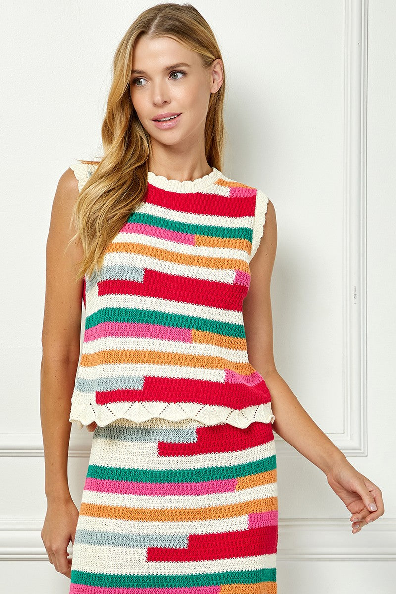 Multi Color Sleeveless Sweater Top