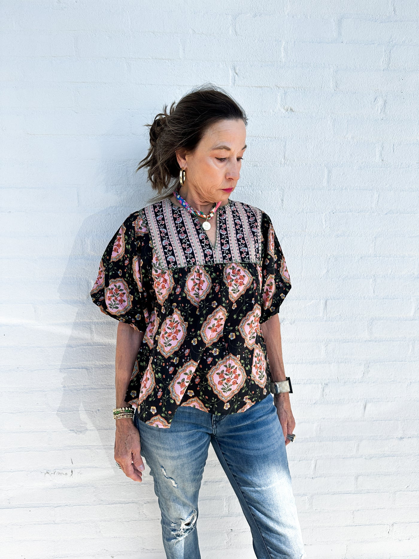Elegant Floral Puff Sleeves Top