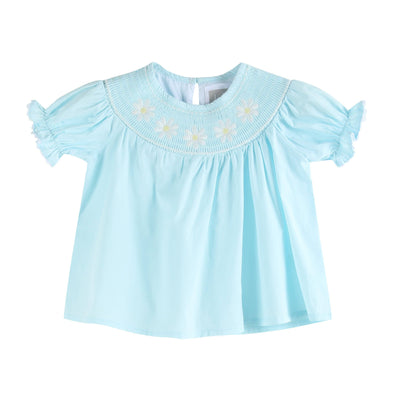 Girls Light Blue Daisy Dress and Bloomer Set