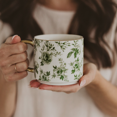 Green Floral 17oz Coffee Mug