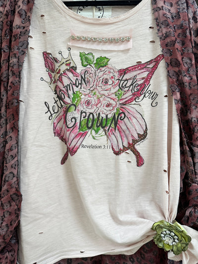 A Rare Bird Butterfly Let No Man Take Your Crown Distressed Tee