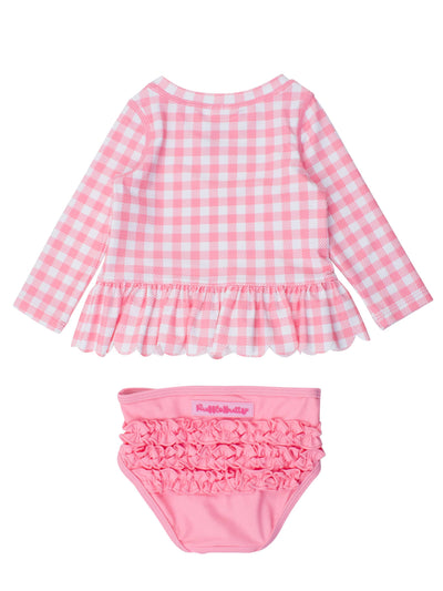 Girls Bubblegum Gingham Scalloped Rash Guard Set