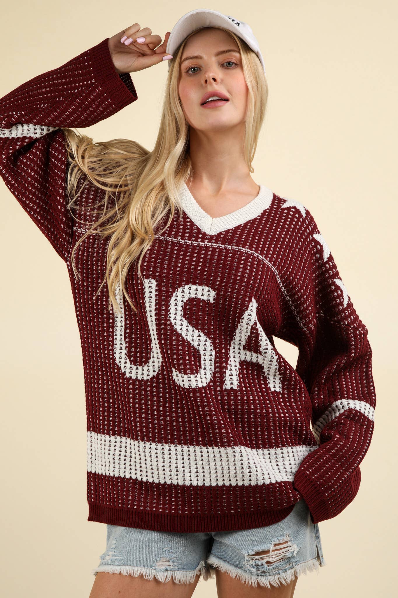 Burgundy Oversized Game Day Knit Sweater