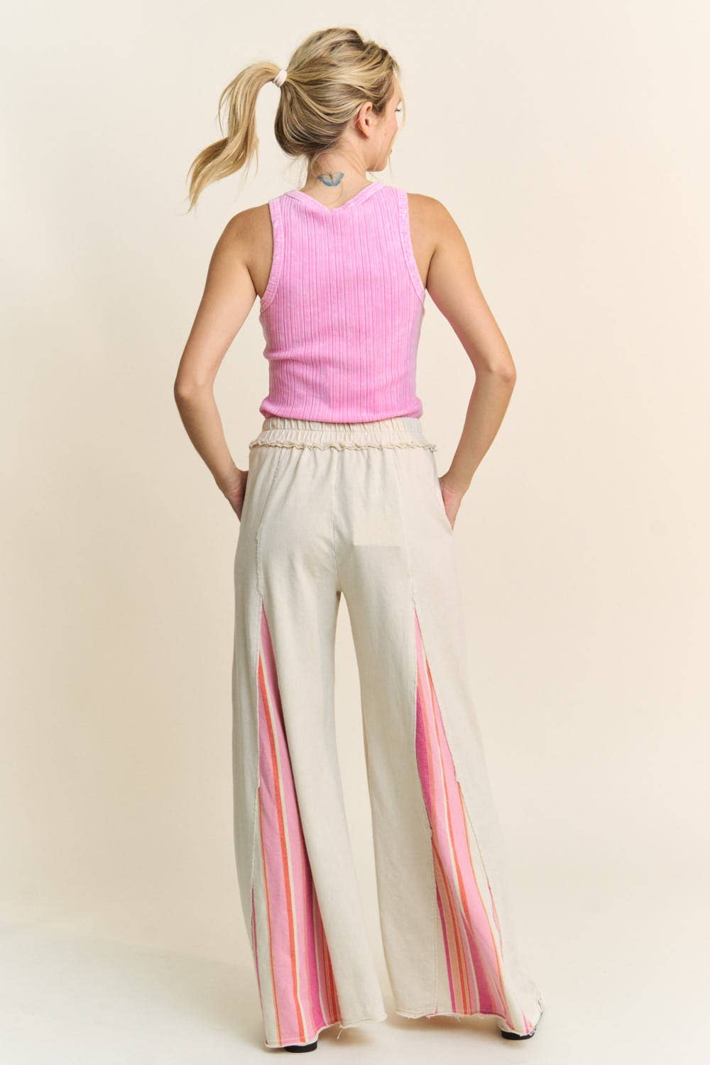 Mineral Wash Striped Flare Pants